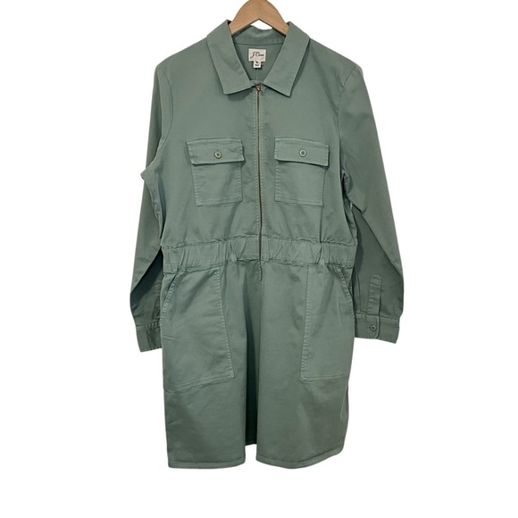 J Crew Womens Long Sleeve Zip Front Chino Dress Sz 16 Green Collard BK863 NWT - Picture 3 of 10